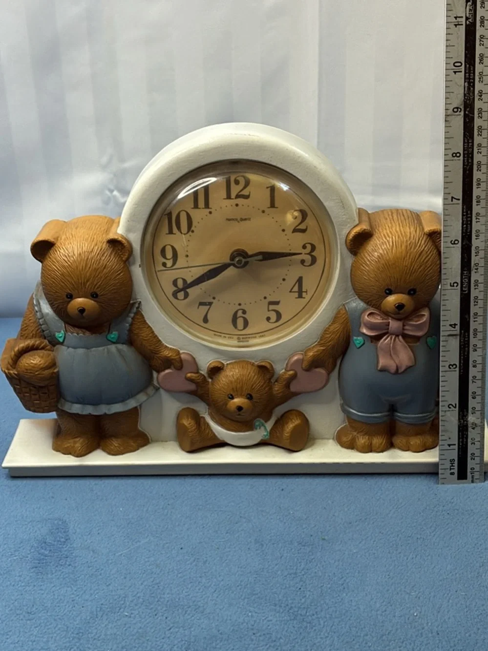 1987 Homco Burwood Teddy Bear Family Quartz Clock